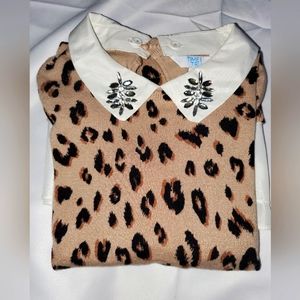 Time & Tru Embellished Semi Fitted Long Sleeve Lepord Print Sweater.